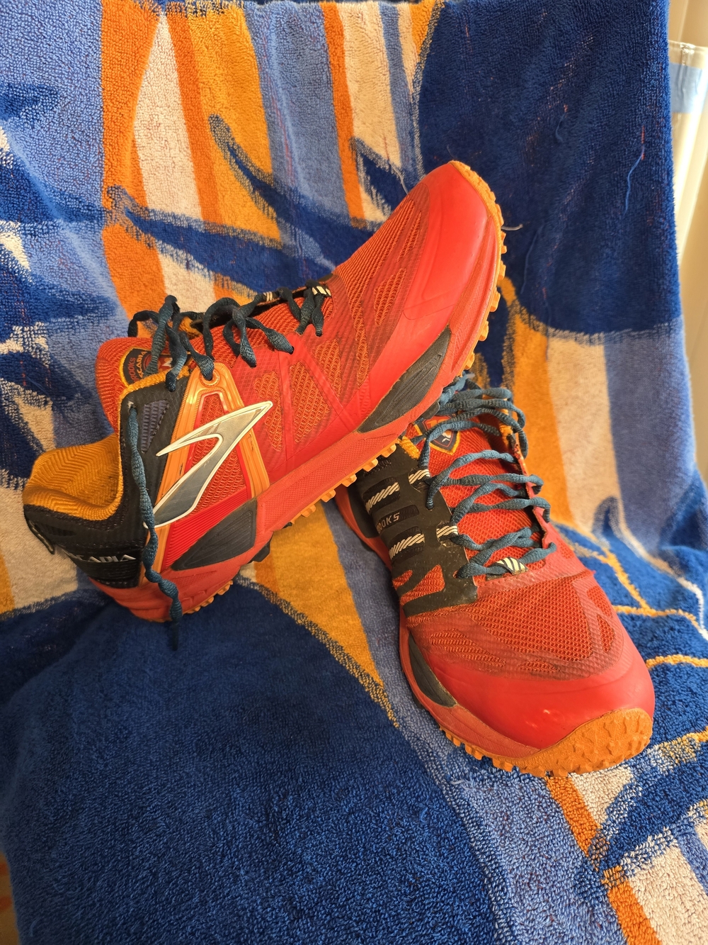 Brooks Men's Red Trail Running Shoes with Orange and Black Accents